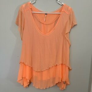 Free People Linen Blend Peplum Layered Short Sleeve Top Size XS